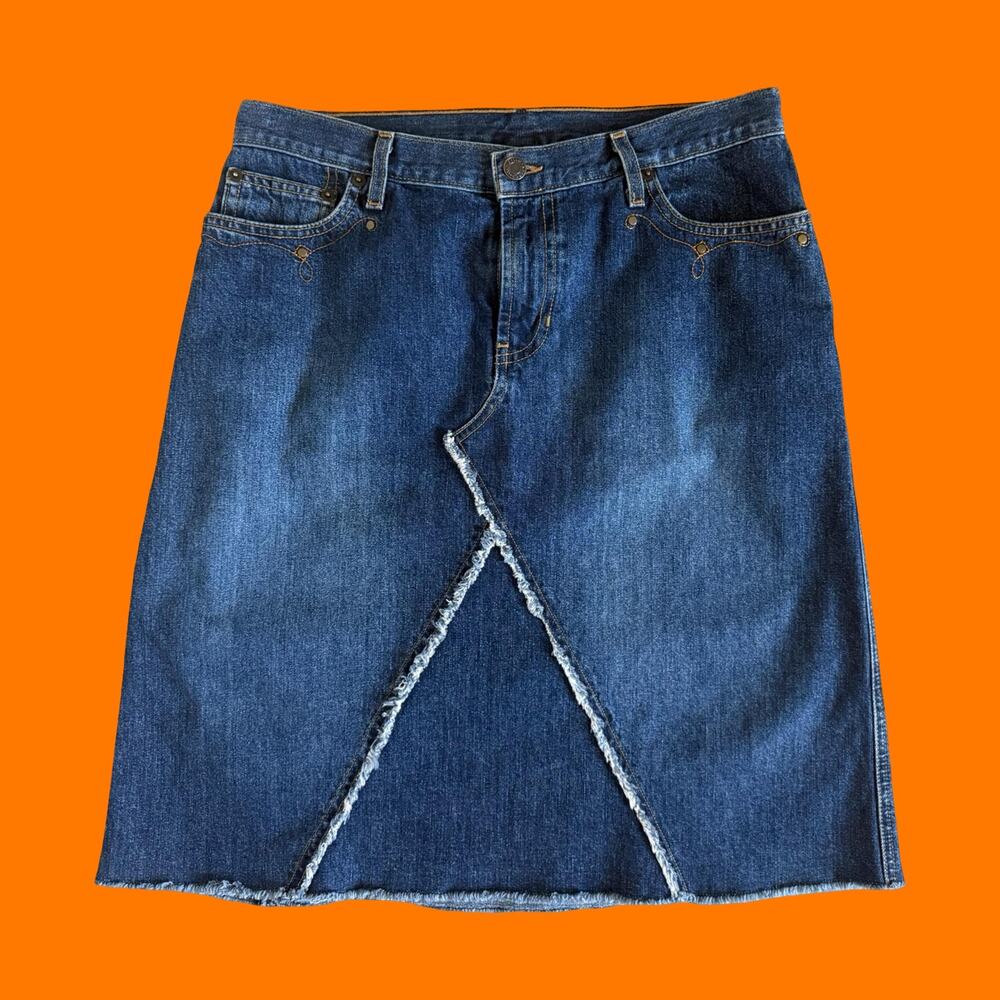 00's vintage denim knee length 100% cotton y2k skirt Size 6 Abercrombie & fitch